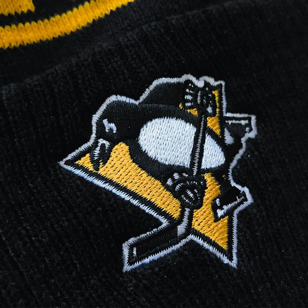 NHL Branded Beanies Pittsburgh Penguins NHL Team Colour Stripe Pom Knit Beanie - Black