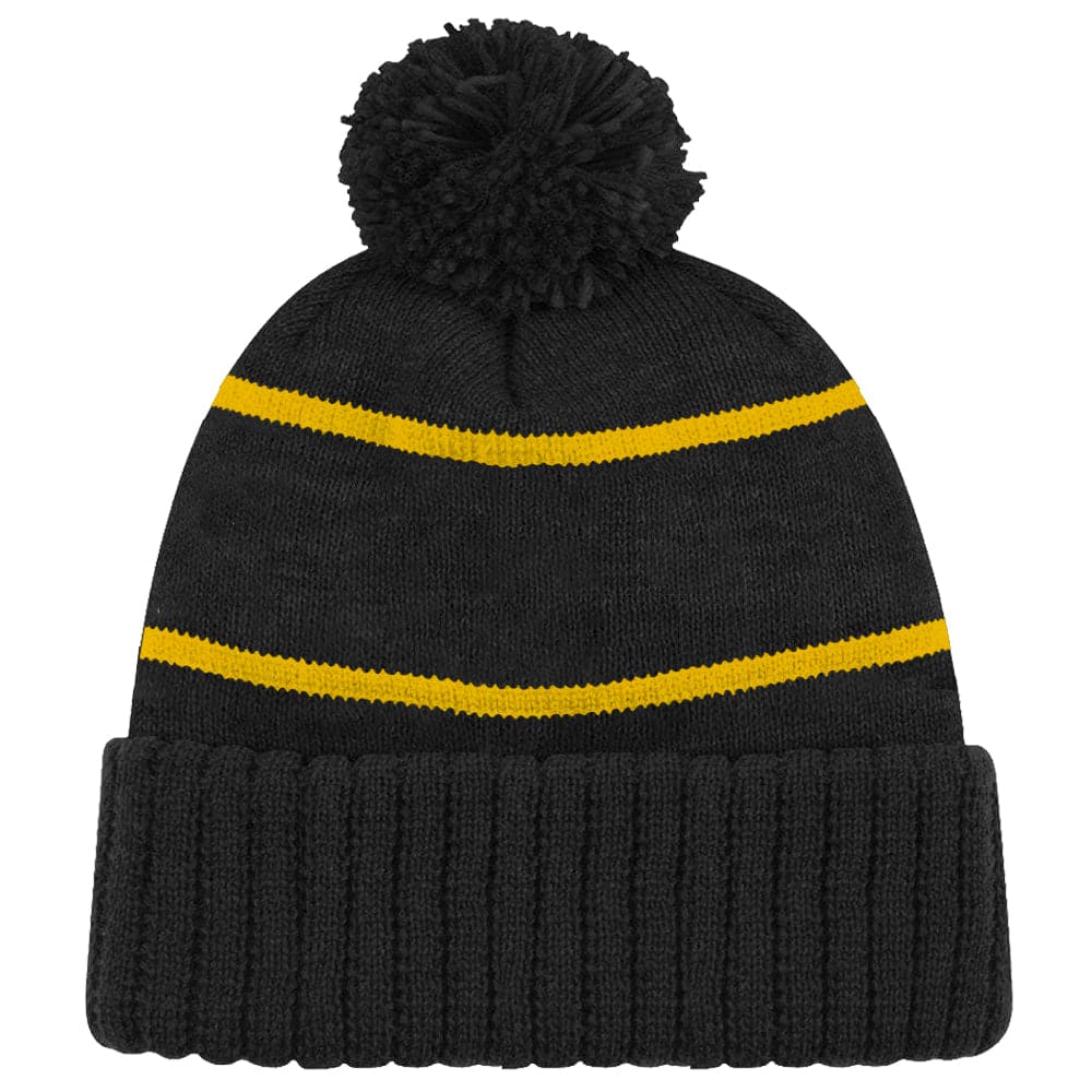 NHL Branded Beanies Pittsburgh Penguins NHL Team Colour Stripe Pom Knit Beanie - Black