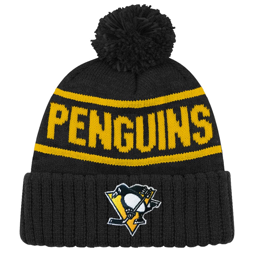 NHL Branded Beanies Pittsburgh Penguins NHL Team Colour Stripe Pom Knit Beanie - Black
