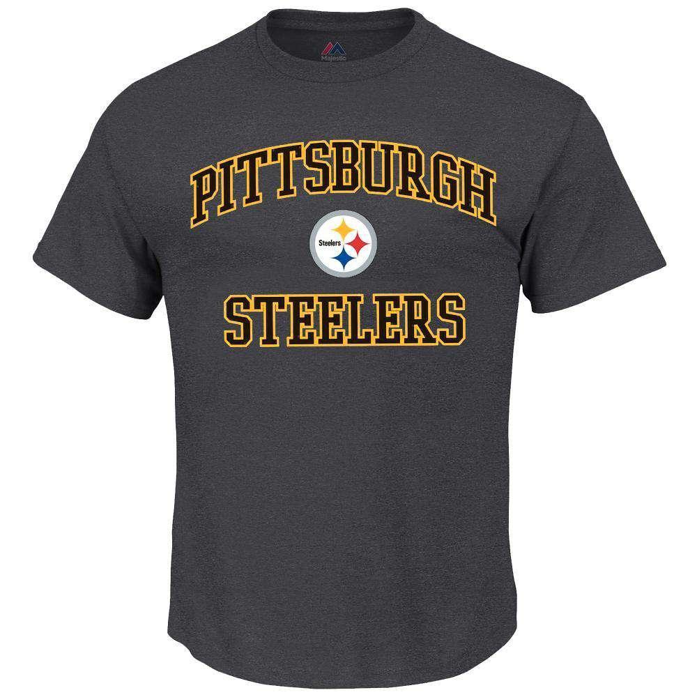 Majestic Athletic T-Shirts Pittsburgh Steelers Majestic NFL Heart & Soul T-Shirt - Charcoal