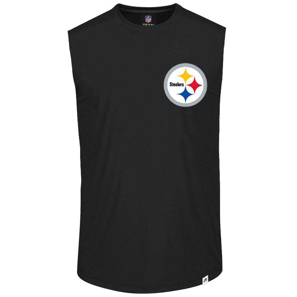 Majestic Athletic T-Shirts Pittsburgh Steelers Majestic NFL Helmet Logo Sleeveless Muscle T-Shirt - Black