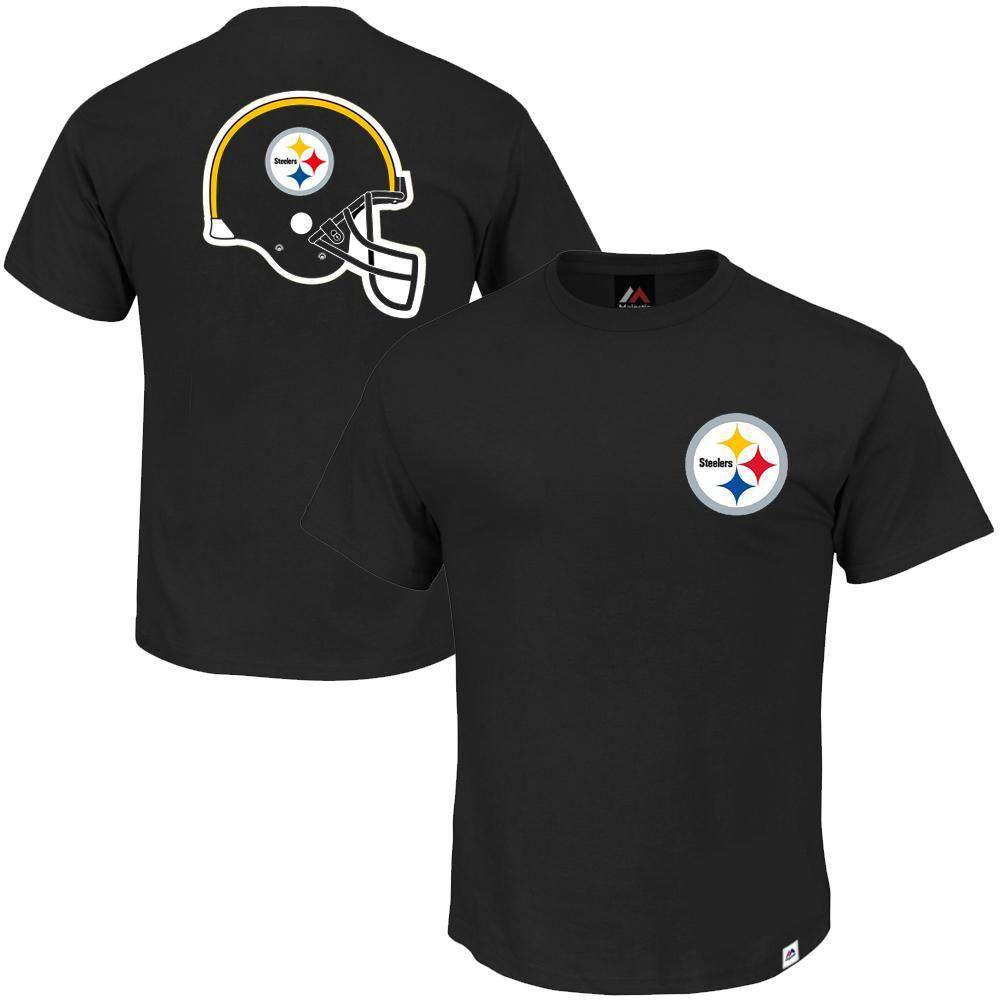 Majestic Athletic T-Shirts Pittsburgh Steelers Majestic NFL Helmet Logo T-Shirt - Black