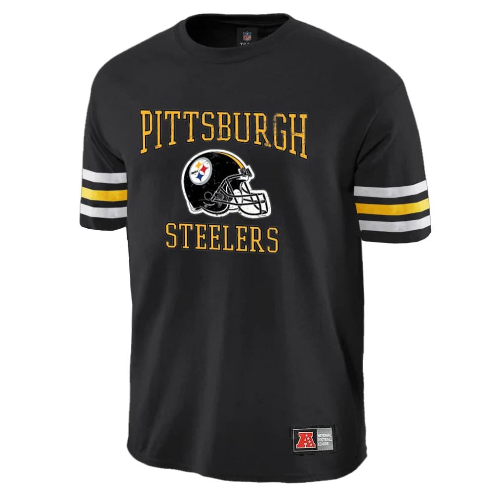 Majestic Athletic T-Shirts Pittsburgh Steelers Majestic NFL Oversized Stripe T-Shirt - Black