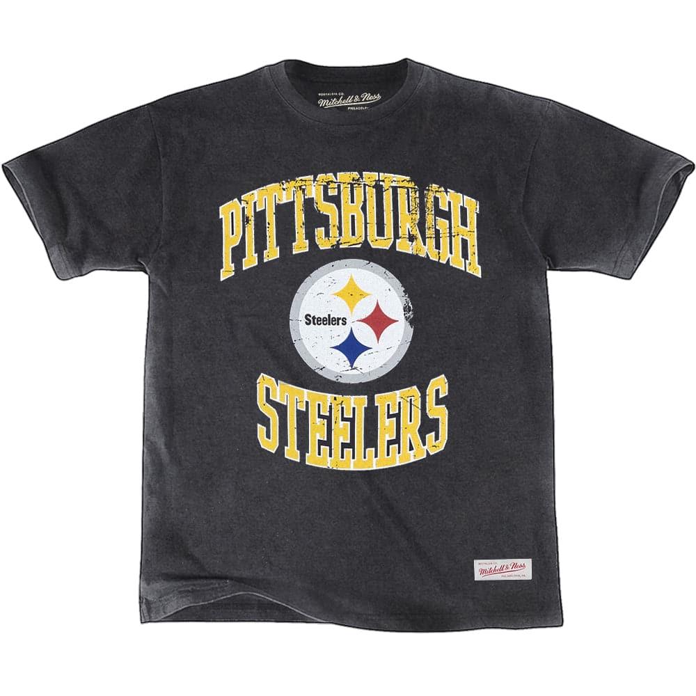Mitchell And Ness T-Shirts Pittsburgh Steelers Mitchell & Ness NFL Throwback Crest Vintage T-Shirt - Faded Black