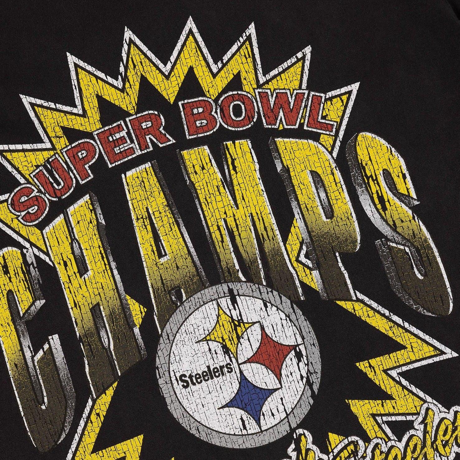 Mitchell And Ness T-Shirts Pittsburgh Steelers Mitchell & Ness NFL XLIII Champs Vintage T-Shirt - Faded Black