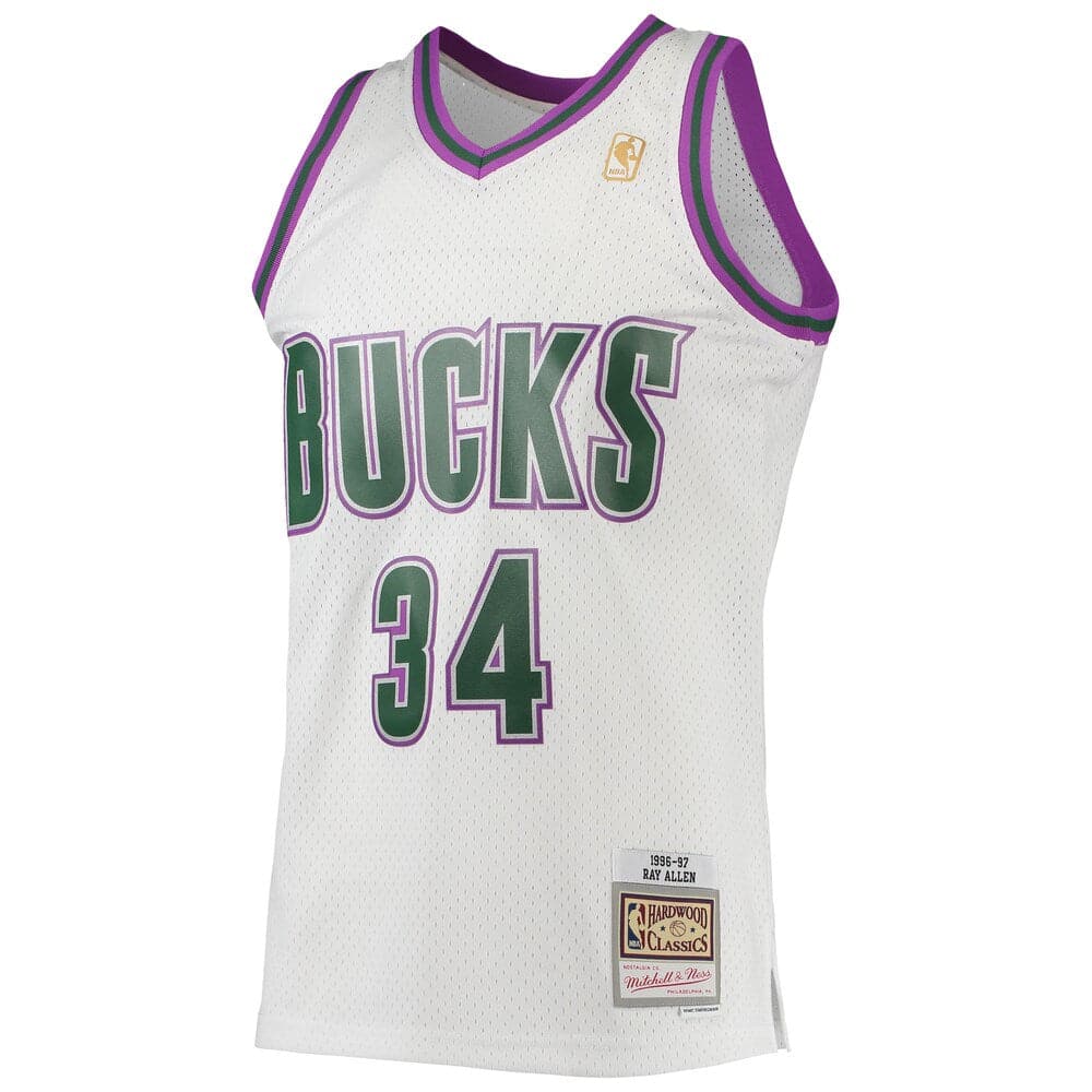 Mitchell And Ness Jerseys Ray Allen Milwaukee Bucks Mitchell & Ness NBA 96-97 Swingman Jersey - White