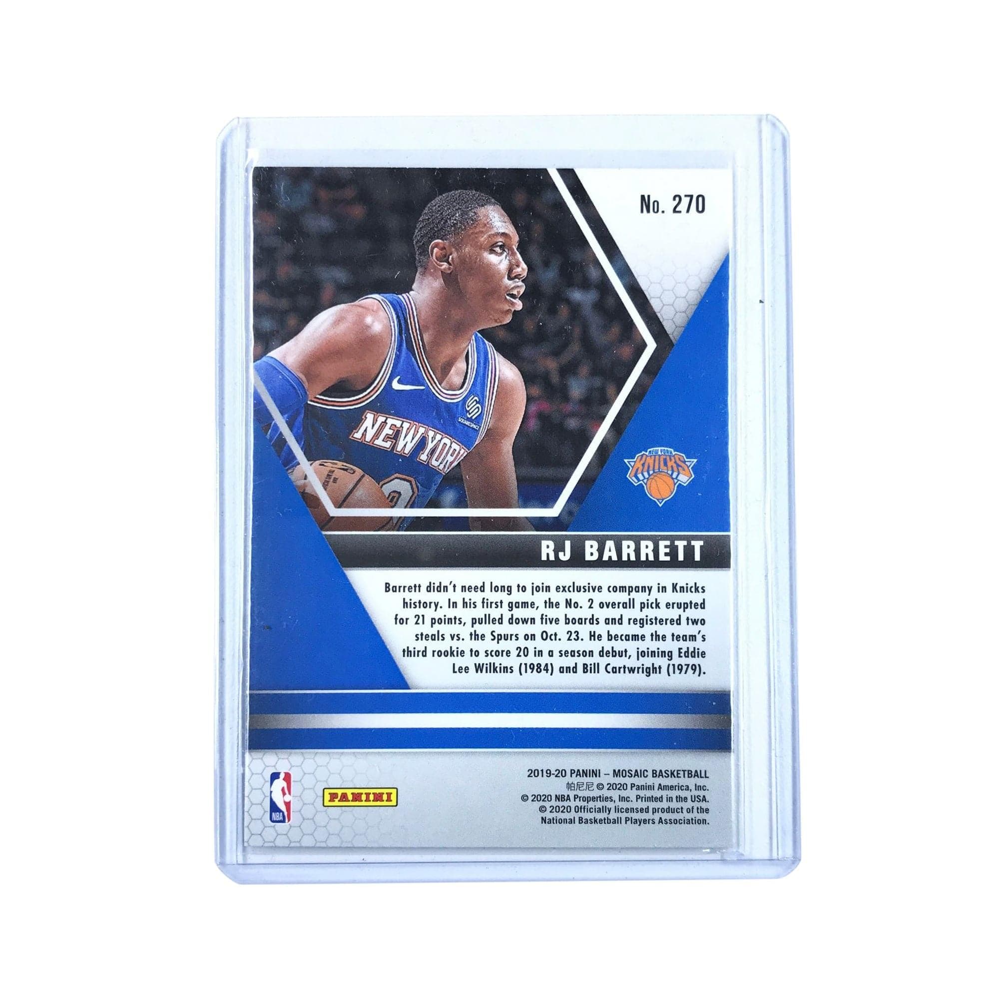 Panini Cards RJ Barrett New York Knicks 2019-20 Panini Mosaic NBA Debut Rookie 270 Card