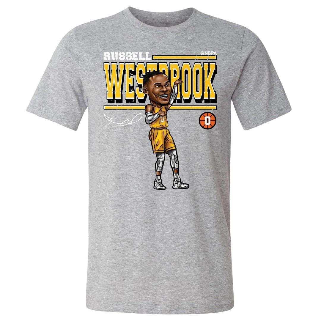 500 Level T-Shirts Russell Westbrook Los Angeles Lakers 500 Level NBA Cartoon T-Shirt - Grey Marle