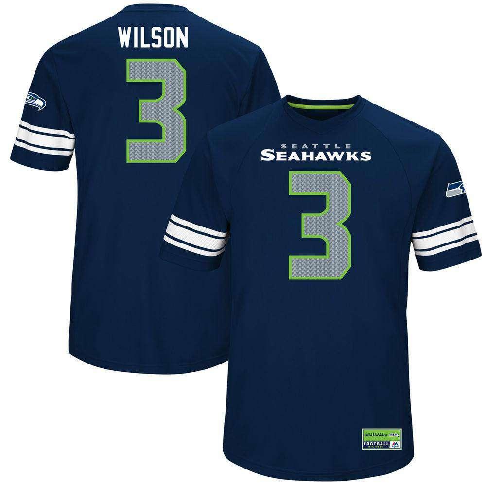 Majestic Athletic Jerseys Russell Wilson Seattle Seahawks Majestic NFL Hashmark Replica Jersey - Navy