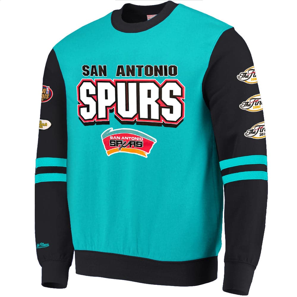 Mitchell And Ness Jumpers San Antonio Spurs Mitchell & Ness NBA All Over 2.0 Crew Jumper - Teal
