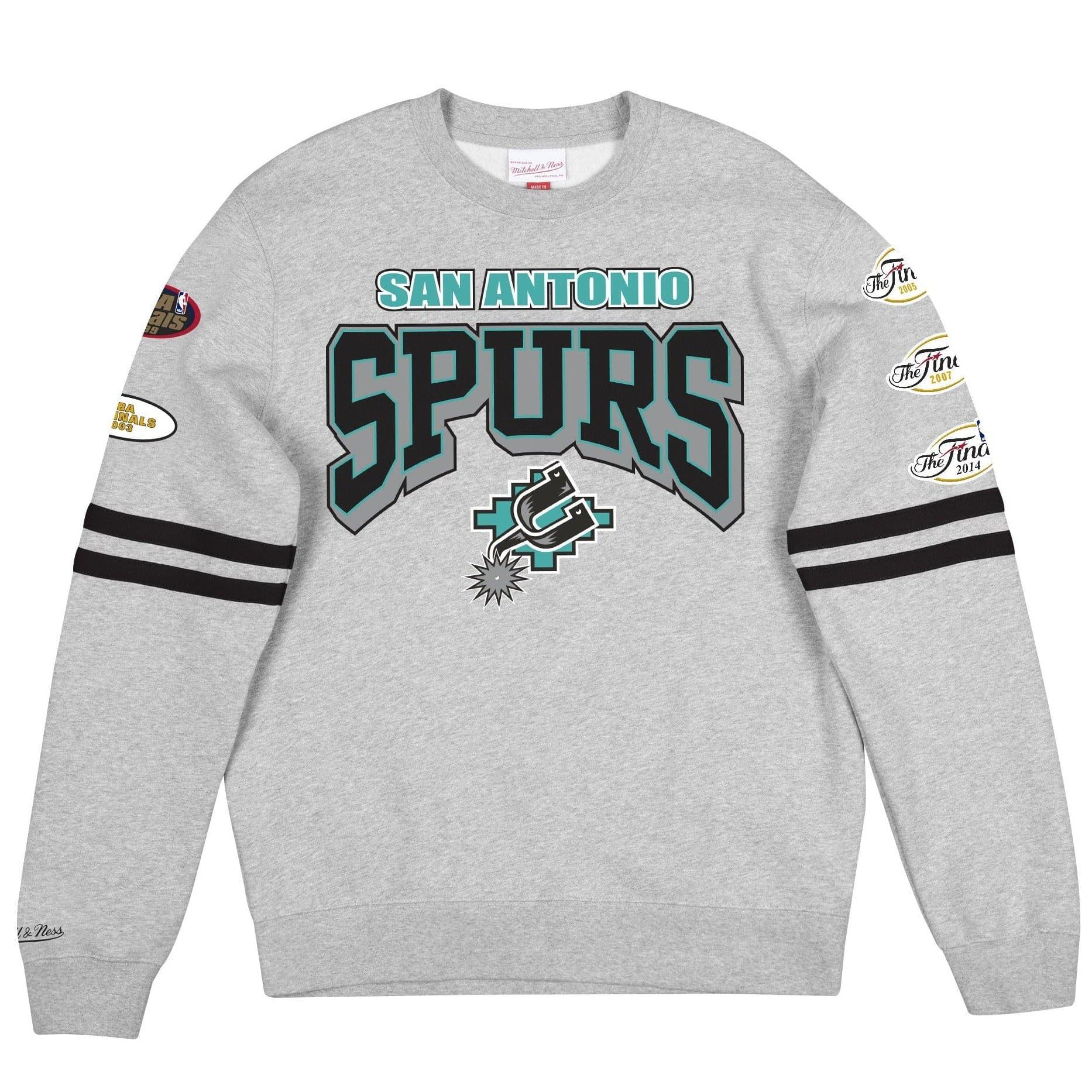 Mitchell And Ness Jumpers San Antonio Spurs Mitchell & Ness NBA All Over Champs Premium Crew Jumper - Grey