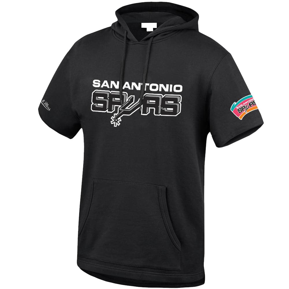 Mitchell And Ness Jumpers San Antonio Spurs Mitchell & Ness NBA HWC French Terry Short Sleeve Hoodie Jumper - Black