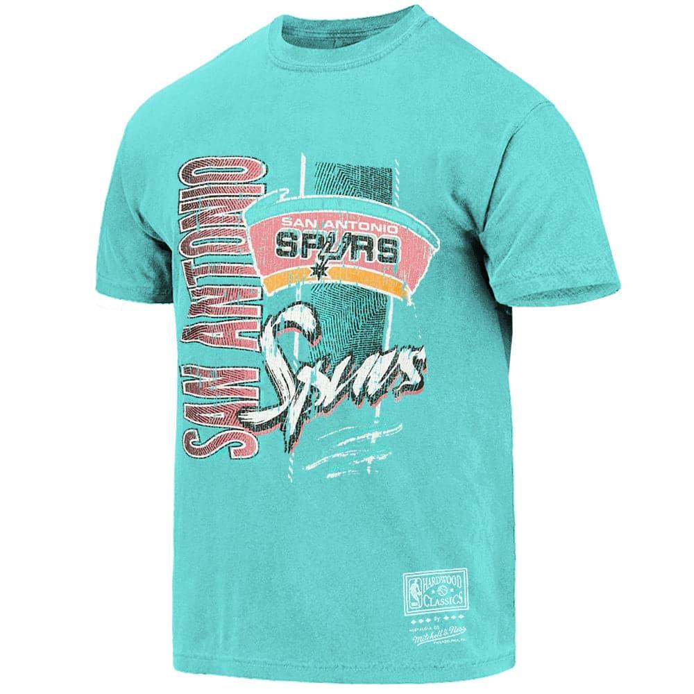 Mitchell And Ness T-Shirts San Antonio Spurs Mitchell & Ness NBA Throwback Graphic Vintage T-Shirt - Faded Teal