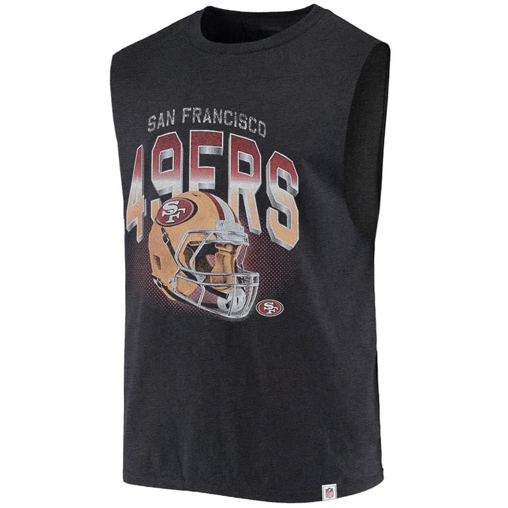 Majestic Athletic T-Shirts San Francisco 49ers Majestic NFL 3D Helmet Vintage Muscle T-Shirt - Faded Black