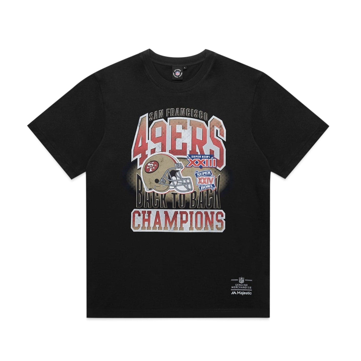Majestic Athletic T-Shirts San Francisco 49ers NFL 88-89 Back To Back Champs Vintage T-Shirt - Faded Black