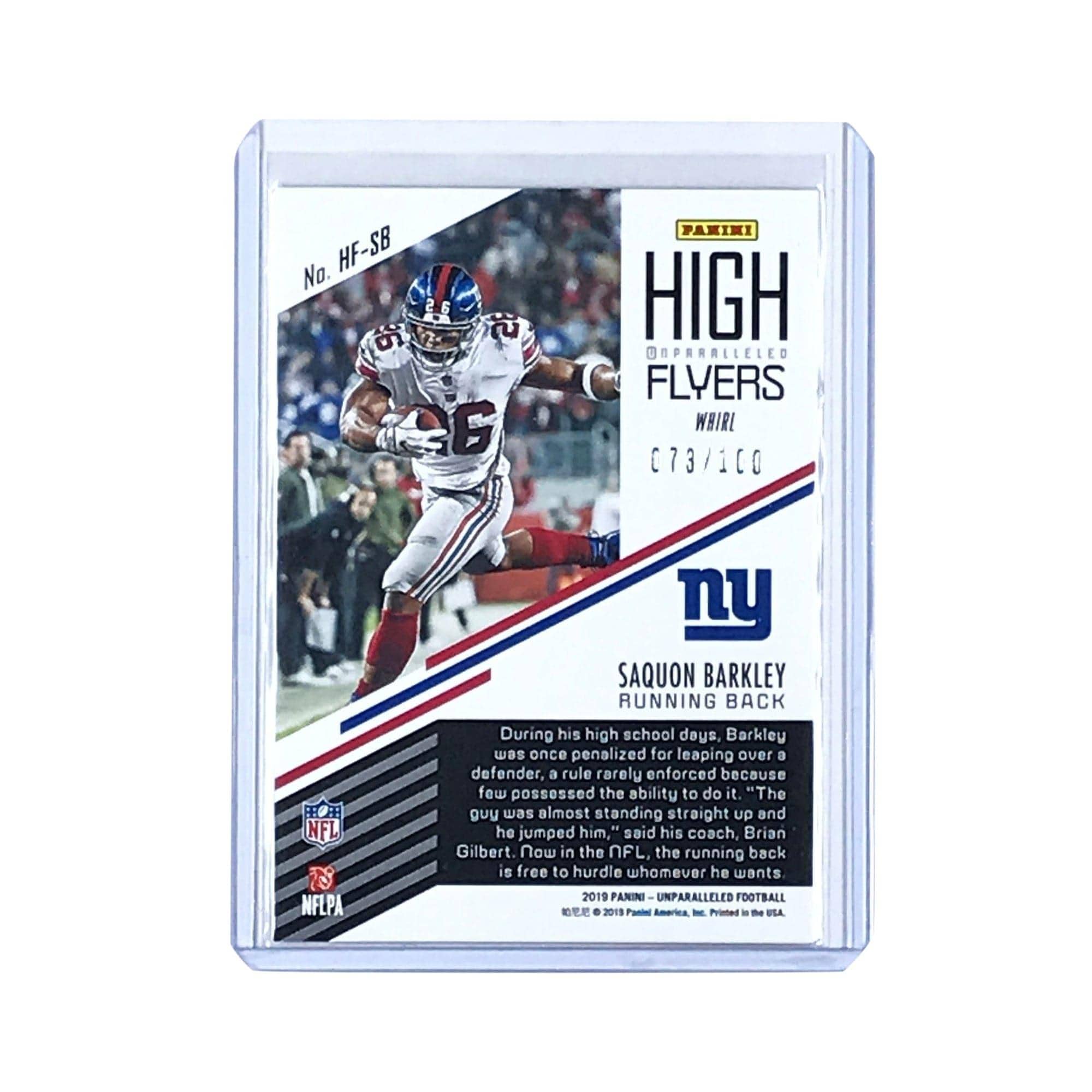 Panini Cards Saquon Barkley New York Giants 2019 Panini Unparalleled NFL High Flyers /100 Card