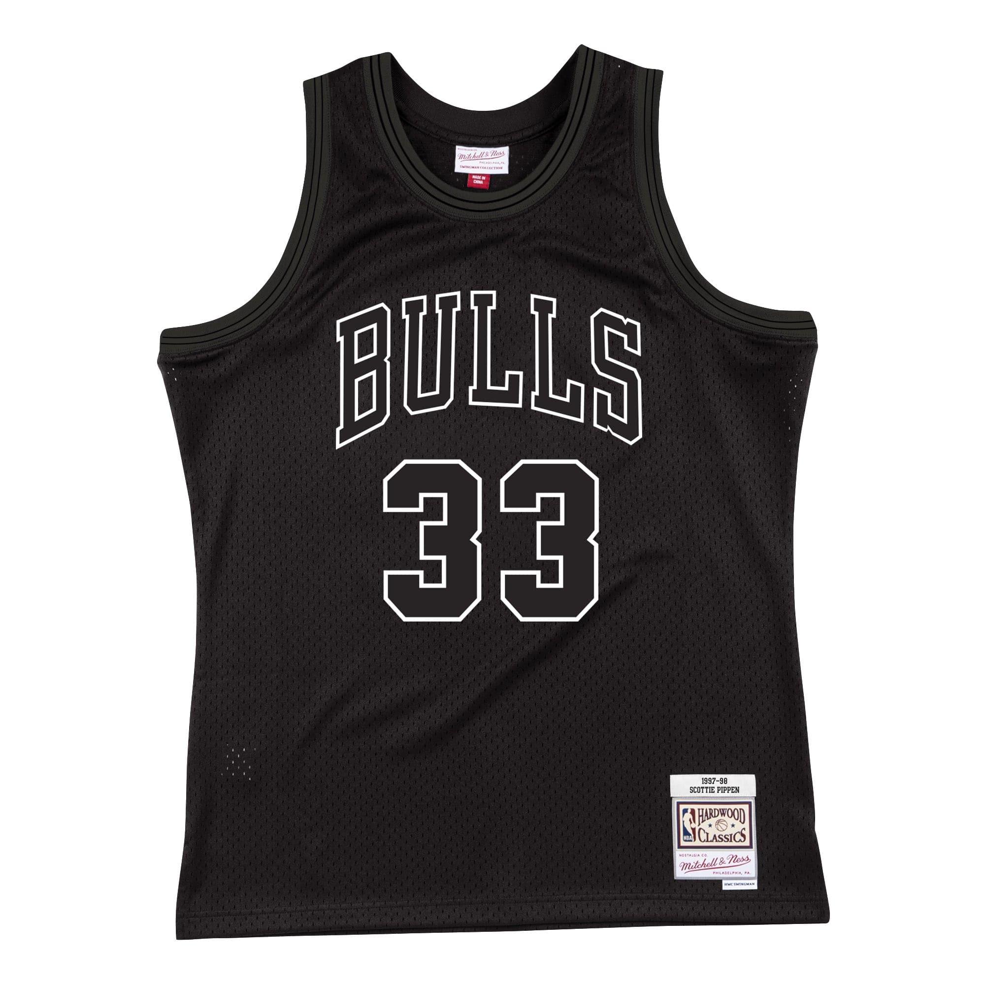 Mitchell And Ness Jerseys Scottie Pippen Chicago Bulls Mitchell & Ness NBA White Logo Swingman Jersey - Black