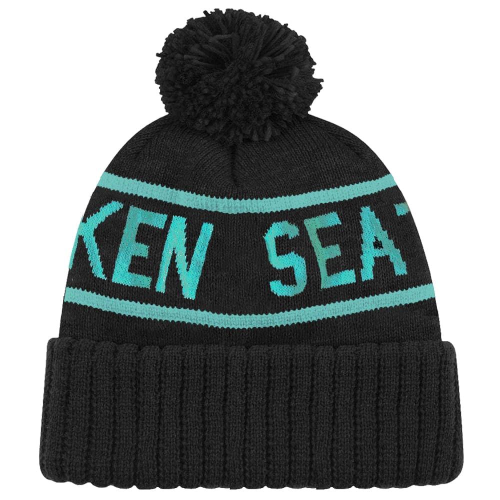 NHL Branded Beanies Seattle Kraken NHL Team Colour Stripe Pom Knit Beanie - Black