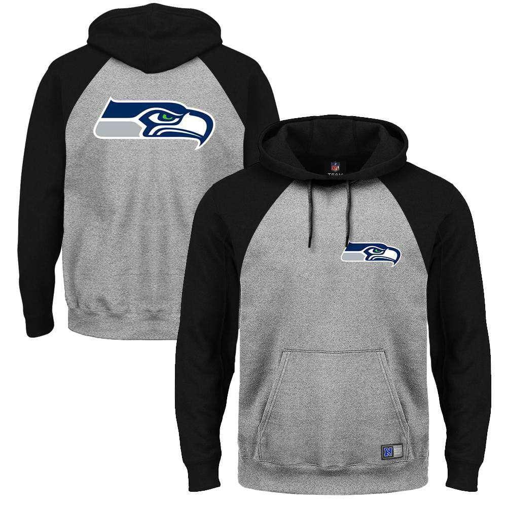 Majestic Athletic Jumpers Seattle Seahawks Majestic NFL Raglan Marle Hoodie Jumper - Black/Steele