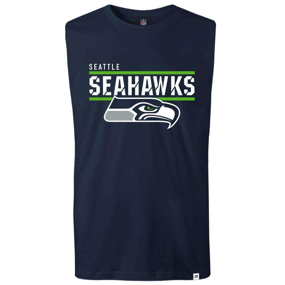 Majestic Athletic T-Shirts Seattle Seahawks Majestic NFL Team Flex Sleeveless Muscle T-Shirt - Navy