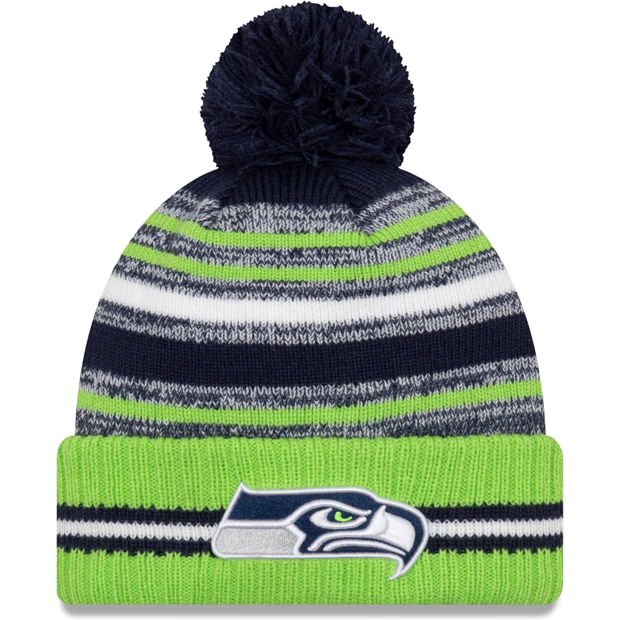 New Era Beanies Seattle Seahawks New Era NFL 2021 Sideline Team Pom Knit Beanie - Navy