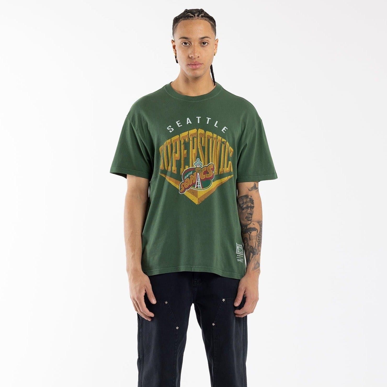 Mitchell And Ness T-Shirts Seattle Supersonics Mitchell & Ness NBA Beveled Vintage T-Shirt - Faded Green