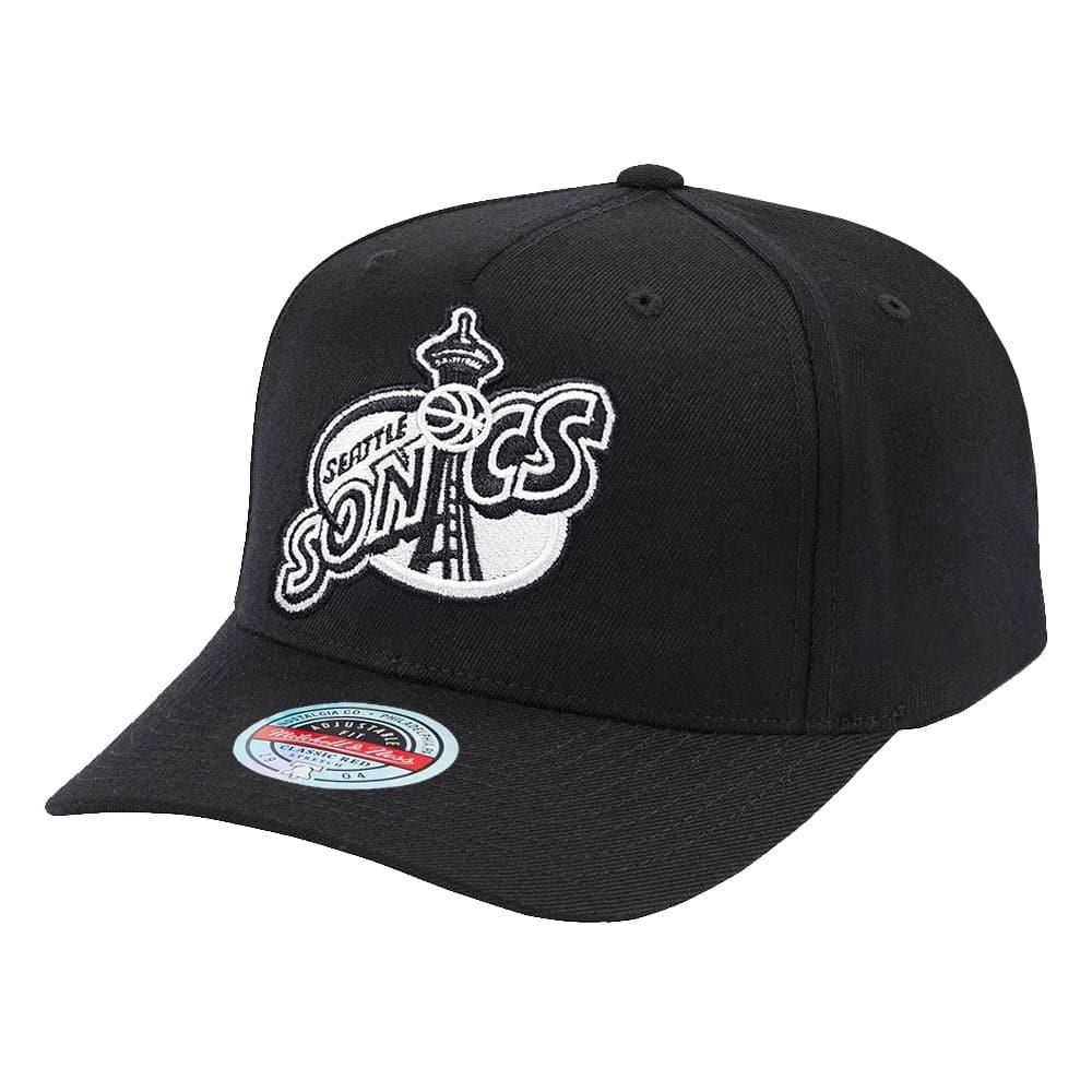 Mitchell And Ness Caps Seattle Supersonics Mitchell & Ness NBA Black & White Classic Red Curve Snapback Hat