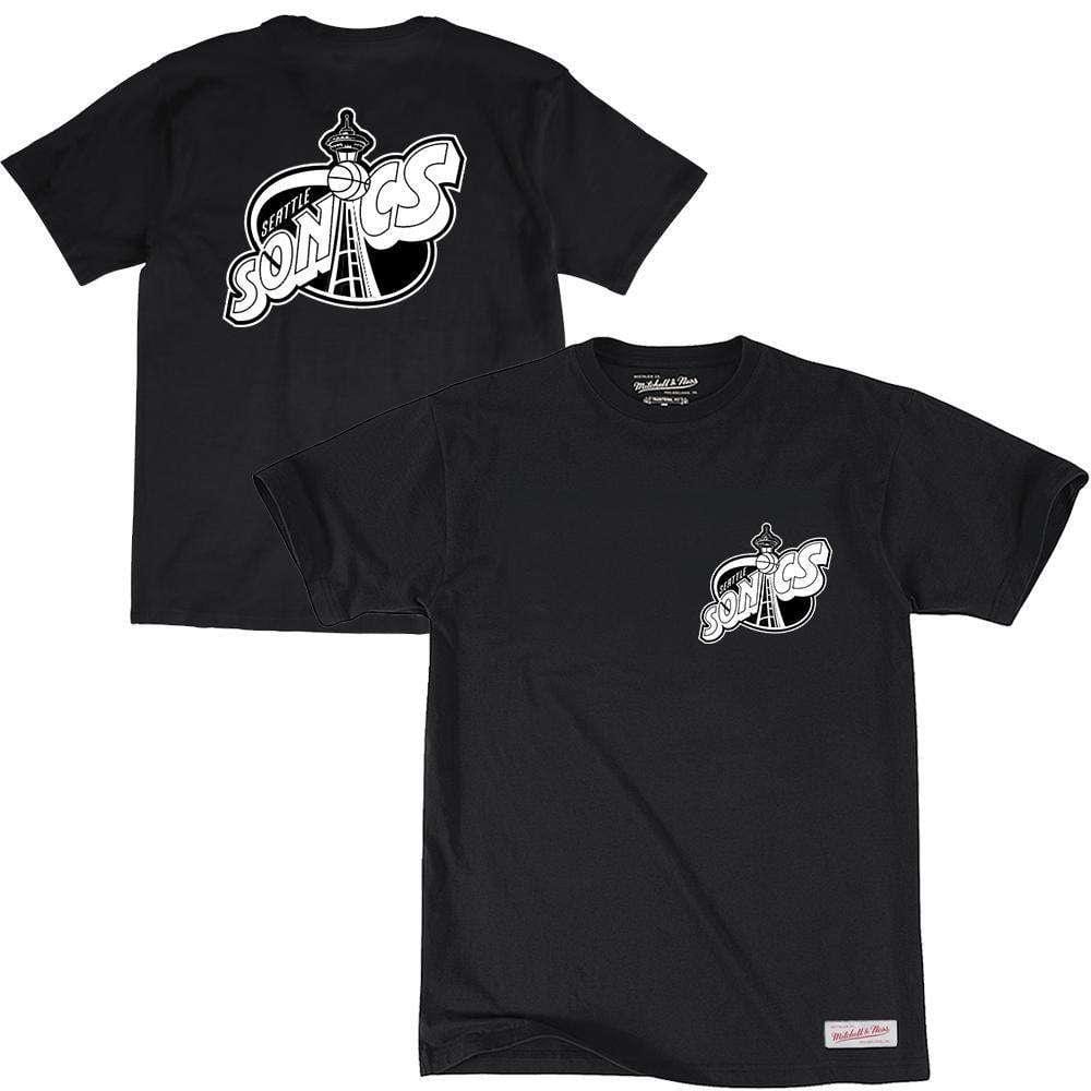 Mitchell And Ness T-Shirts Seattle Supersonics Mitchell & Ness NBA Black & White Logo T-Shirt - Black
