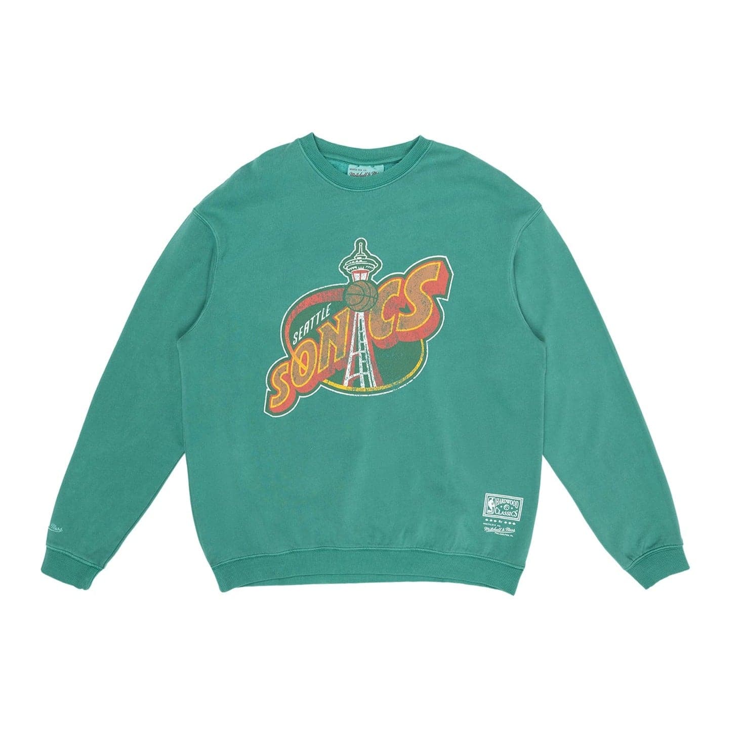 Mitchell And Ness Jumpers Seattle Supersonics Mitchell & Ness NBA HWC Big Logo Vintage Crew Jumper - Faded Green