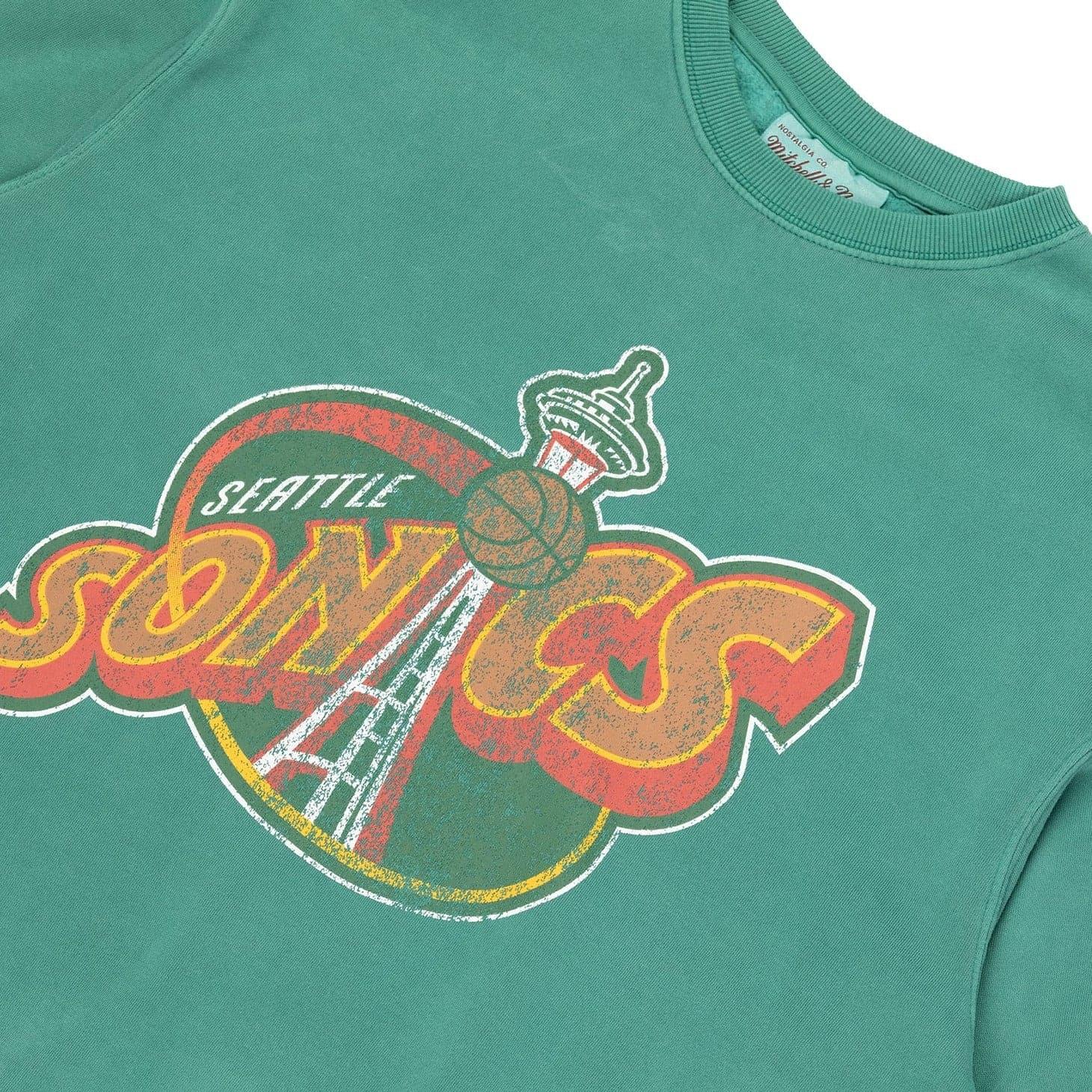 Mitchell And Ness Jumpers Seattle Supersonics Mitchell & Ness NBA HWC Big Logo Vintage Crew Jumper - Faded Green