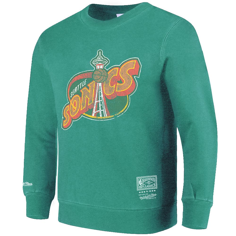Mitchell And Ness Jumpers Seattle Supersonics Mitchell & Ness NBA HWC Big Logo Vintage Crew Jumper - Faded Green