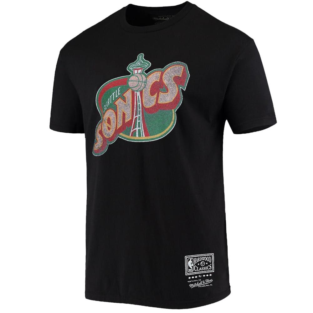 Mitchell And Ness T-Shirts Seattle Supersonics Mitchell & Ness NBA HWC Distressed Logo T-Shirt - Black