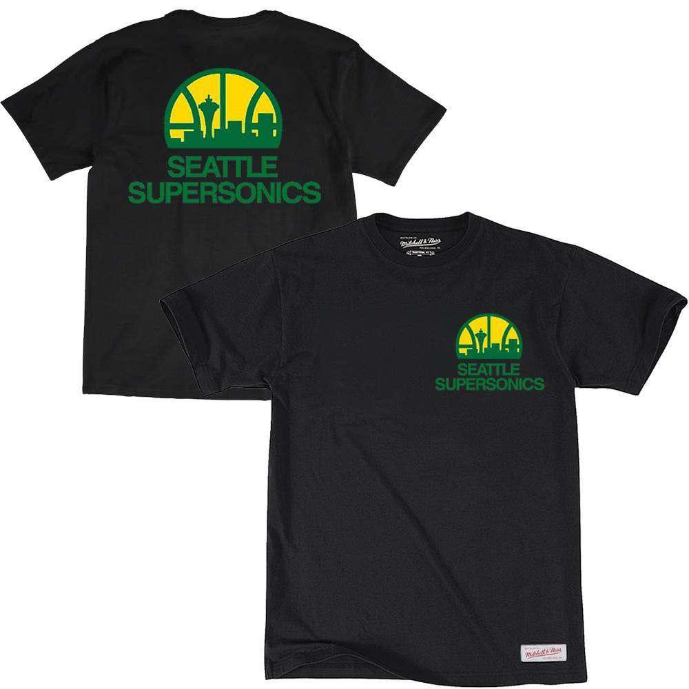 Mitchell And Ness T-Shirts Seattle Supersonics Mitchell & Ness NBA Retro Repeat T-Shirt - Black