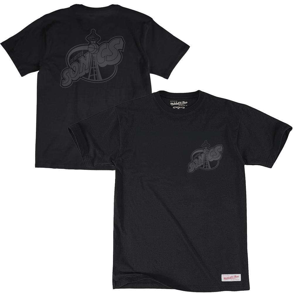 Mitchell And Ness T-Shirts Seattle Supersonics Mitchell & Ness NBA Tonal Wordmark Logo T-Shirt - Black