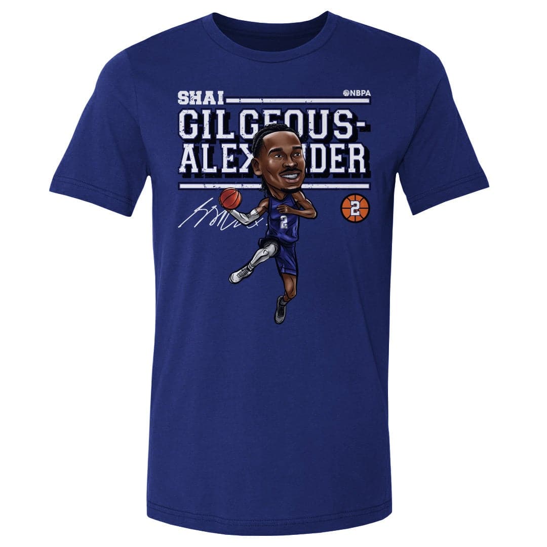 500 Level T-Shirts Shai Gilgeous-Alexander Oklahoma City Thunder 500 Level NBA Cartoon T-Shirt - Blue