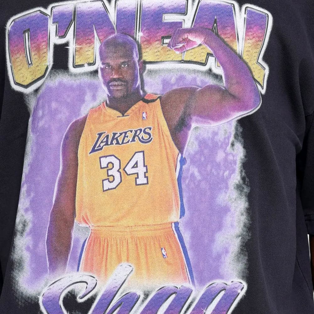 Mitchell And Ness T-Shirts Shaquille O'Neal Los Angeles Lakers Mitchell & Ness NBA HWC Hall Of Fame Vintage Oversized T-Shirt - Faded Black