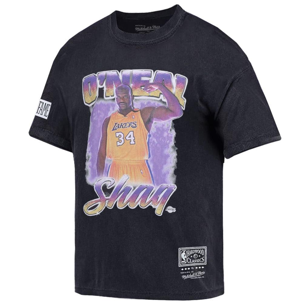 Mitchell And Ness T-Shirts Shaquille O'Neal Los Angeles Lakers Mitchell & Ness NBA HWC Hall Of Fame Vintage Oversized T-Shirt - Faded Black