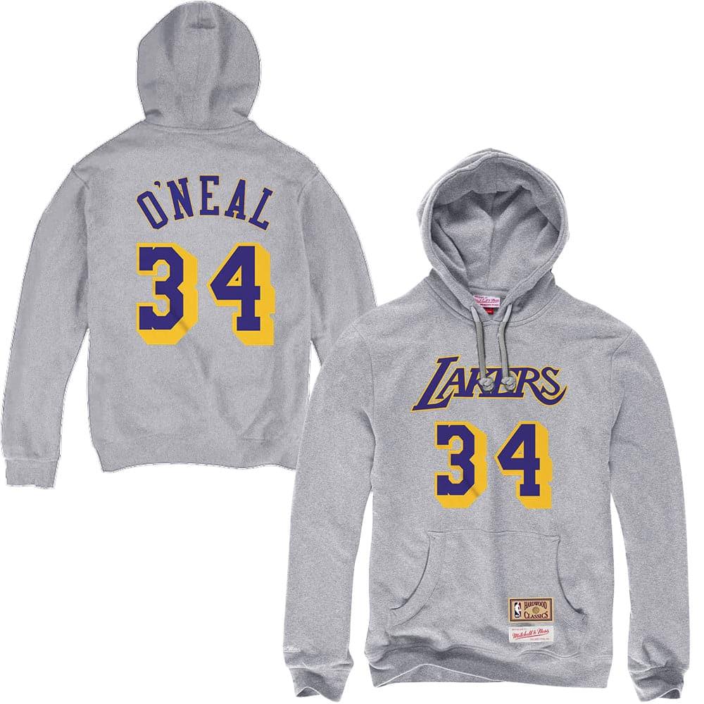 Mitchell And Ness Jumpers Shaquille O'Neal Los Angeles Lakers Mitchell & Ness NBA Player Hoodie Jumper - Grey