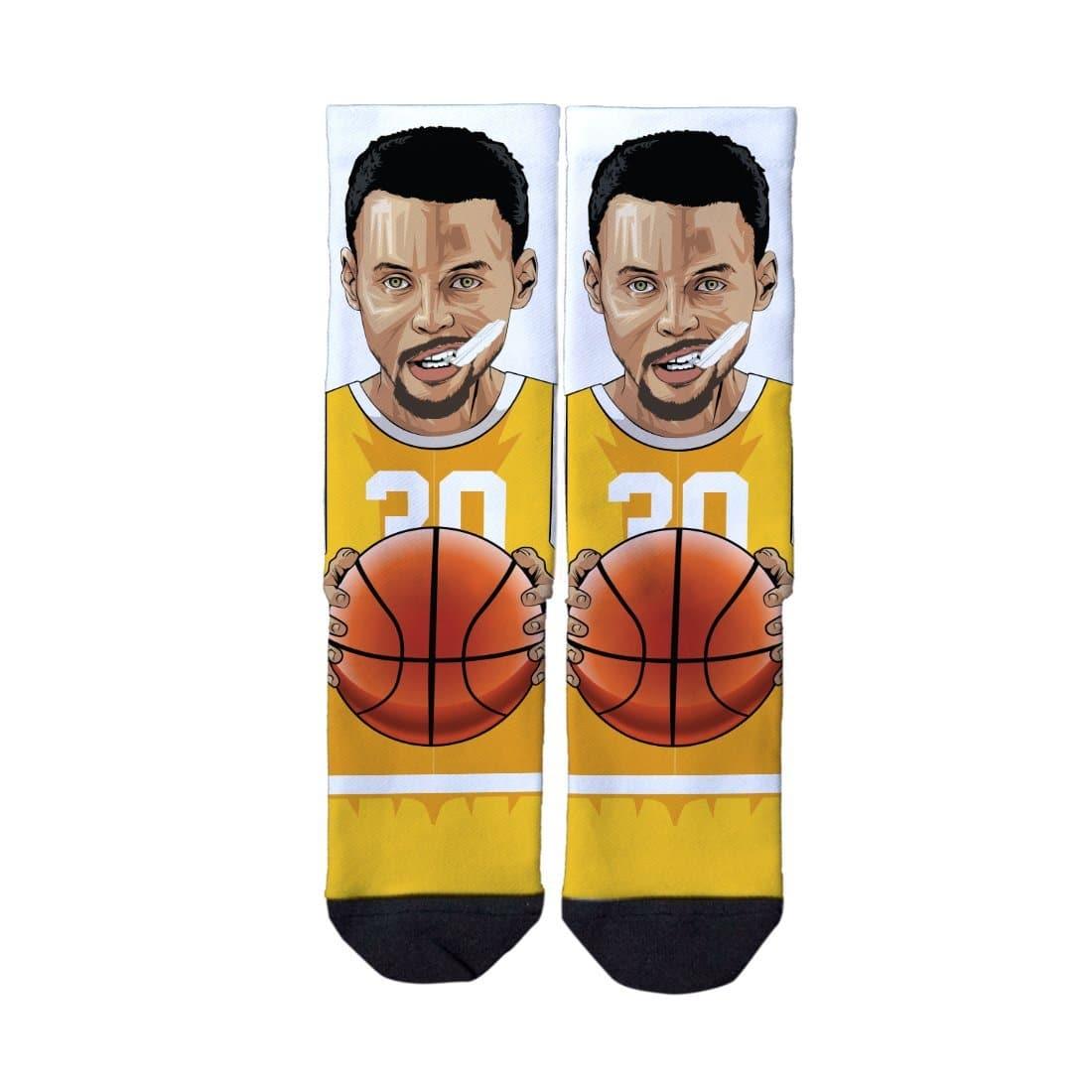 Strideline Socks M/L (8-12 US) Steph Curry Golden State Warriors Strideline NBA Mouthguard Classic Crew Socks - White
