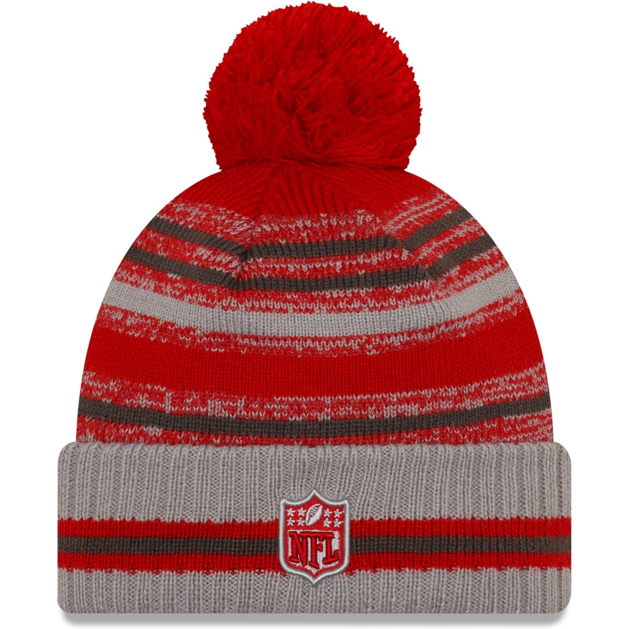 New Era Beanies Tampa Bay Buccaneers New Era NFL 2021 Sideline Team Pom Knit Beanie - Grey