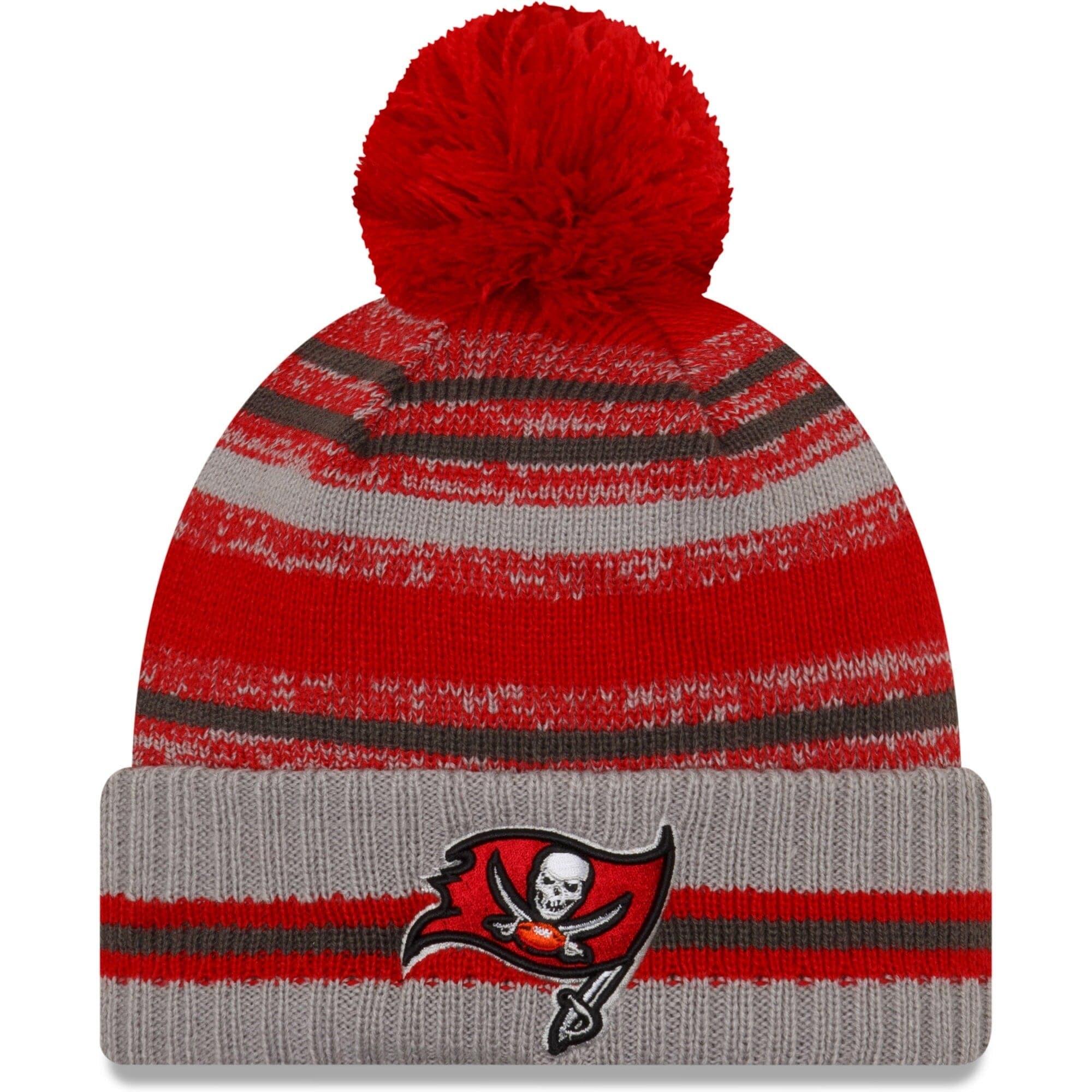New Era Beanies Tampa Bay Buccaneers New Era NFL 2021 Sideline Team Pom Knit Beanie - Grey