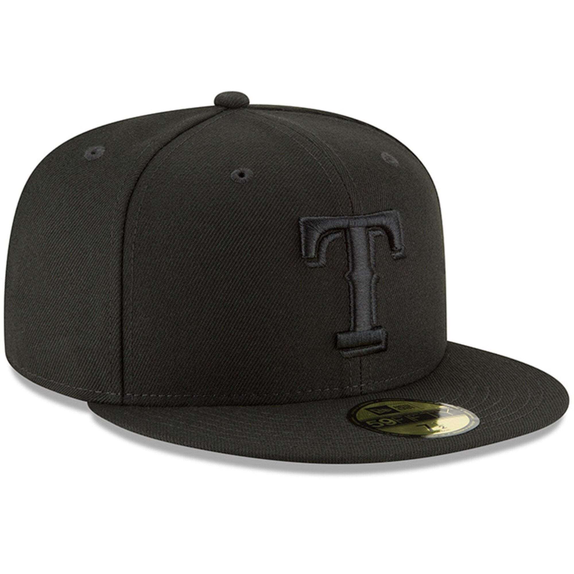 New Era Caps 7 1/4 Texas Rangers New Era MLB Black On Black 59FIFTY Fitted Hat - Black