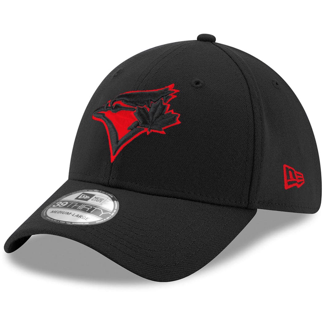New Era Caps Toronto Blue Jays New Era MLB Outline Pop 39THIRTY Flex Fit Curve Hat - Black