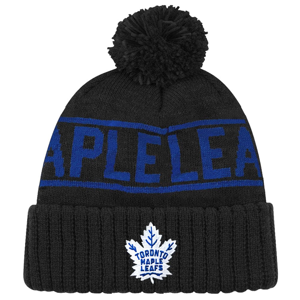 NHL Branded Beanies Toronto Maple Leafs NHL Team Stripe Pom Knit Beanie - Black