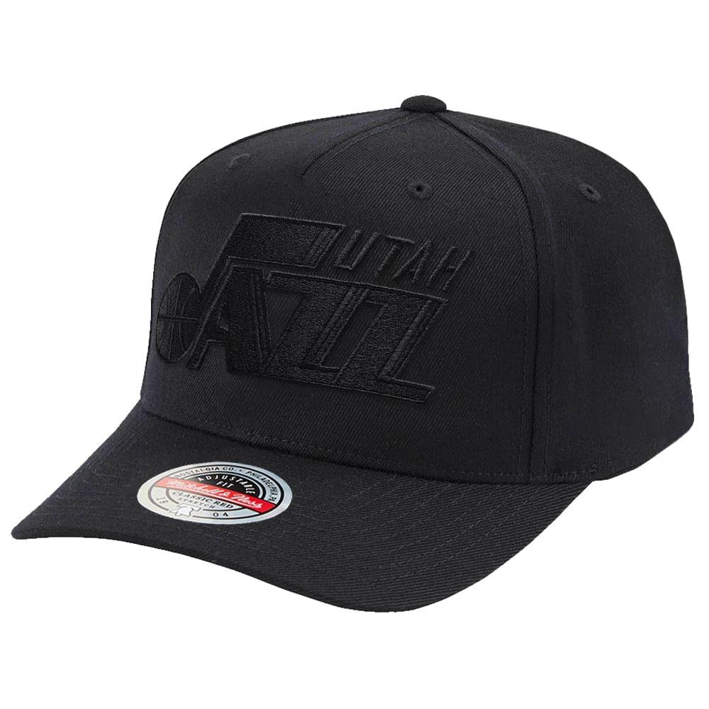 Mitchell And Ness Caps Utah Jazz Mitchell & Ness NBA All Black Classic Red Curve Snapback - Black