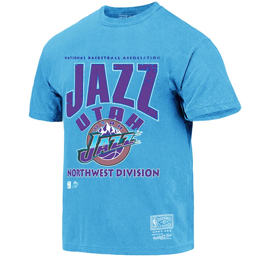Mitchell And Ness T-Shirts Utah Jazz Mitchell & Ness NBA Division Arch Vintage T-Shirt - Faded Blue