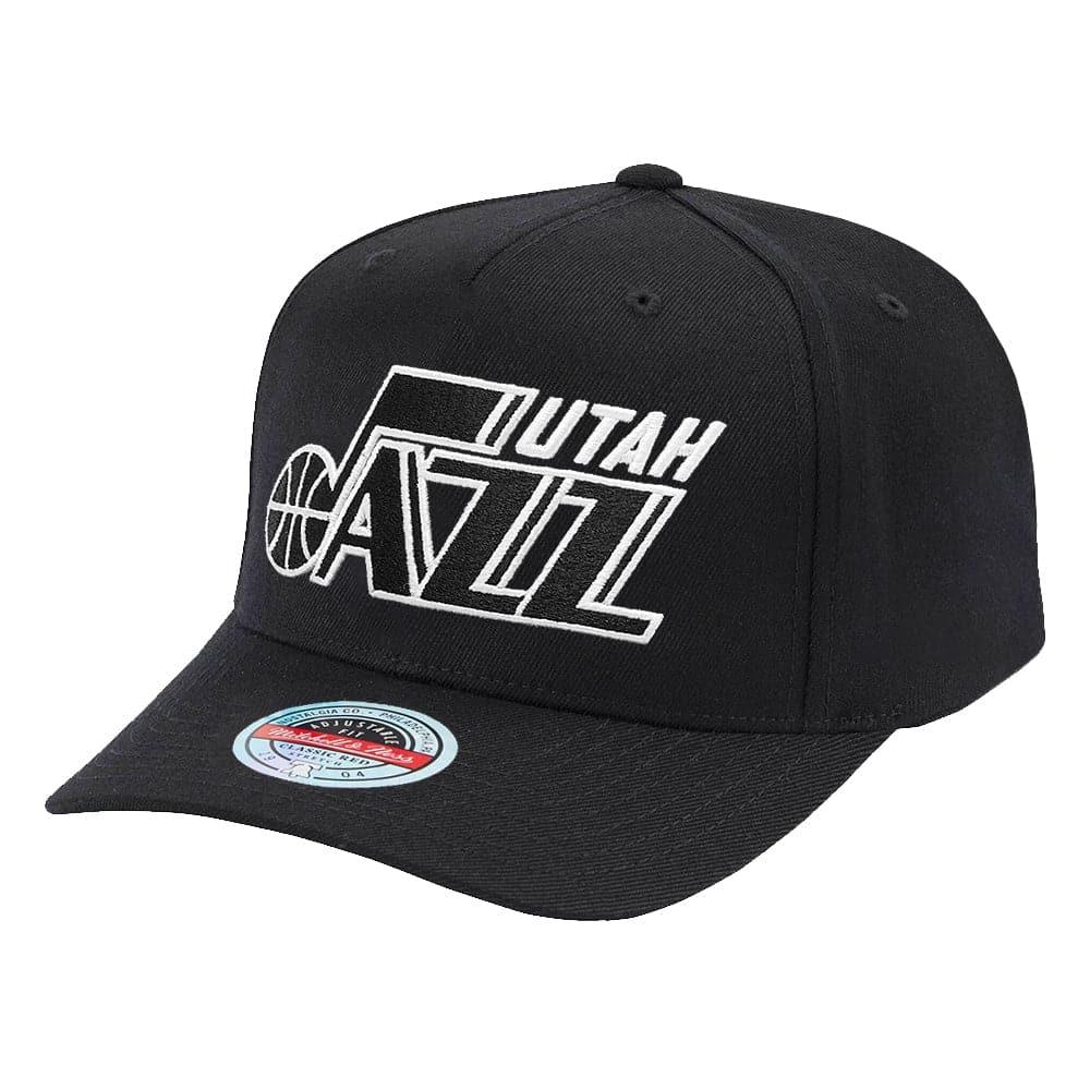 Mitchell And Ness Caps Utah Jazz Mitchell & Ness NBA HWC Black & White Classic Red Curve Snapback Hat