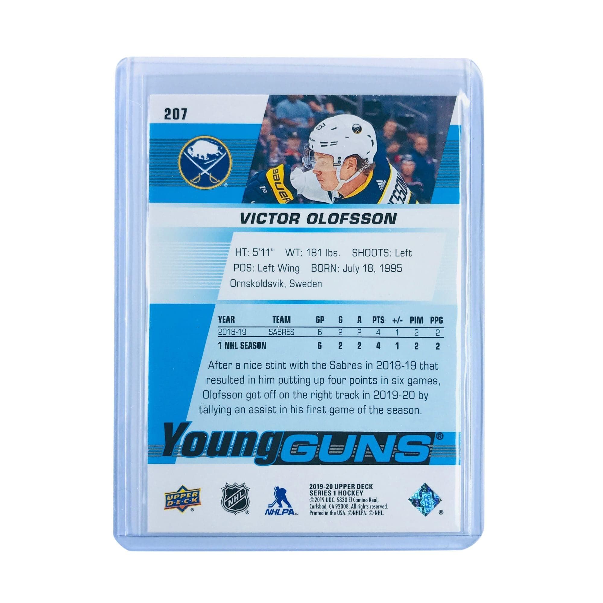 Upper Deck Cards Victor Olofsson Buffalo Sabres 2019-20 Upper Deck Series 1 NHL Young Guns Card