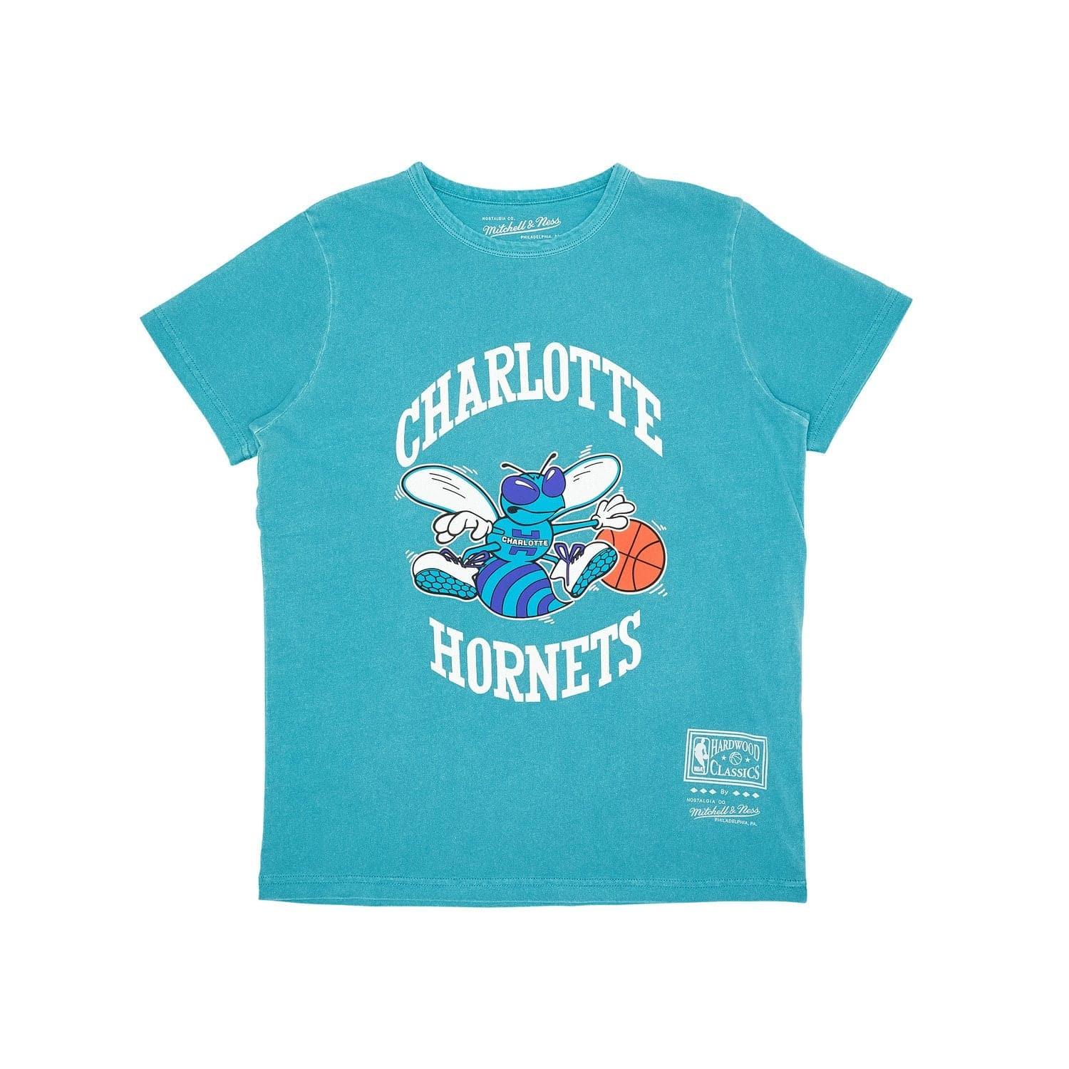 Mitchell And Ness T-Shirts Womens Charlotte Hornets Mitchell & Ness HWC NBA Vintage Logo T-Shirt - Faded Aqua