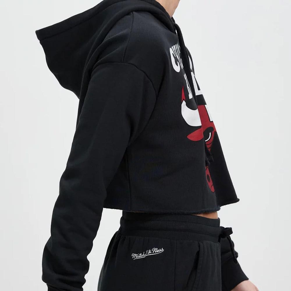 Mitchell And Ness Jumpers Womens Chicago Bulls Mitchell & Ness NBA Team Vintage Chop Hoodie Jumper - Faded Black